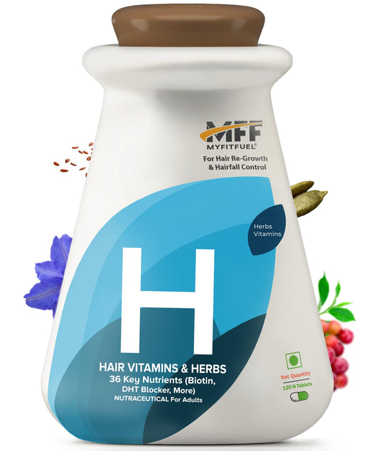 MyFiFuel Hair Vitamins with DHT blocker (120 tablets) (36 Vitamins, Mineral & Herbs) For Hair Re-Growth & Hairfall Control