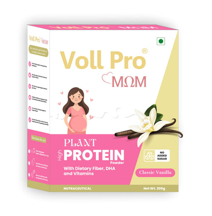 Voll Pro MOM Plant Protein Powder 200g | Classic Vanilla Flavour | Plant-Based Protein With Dietary Fiber, DHA ,Vitamins & Minerals | No Added Sugar | Lactose Free |Cholesterol & Trans Fat Free | Easy To Digest