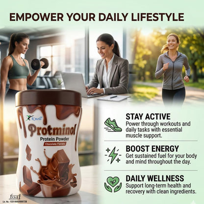 Knoll Healthcare Protminol Protein Powder Chocolate Flavour Daily Nutrition Supplement for Energy | Growth & Immunity Supports Active Lifestyle | Muscle Strength & Wellness for Teens & Adults | 200g