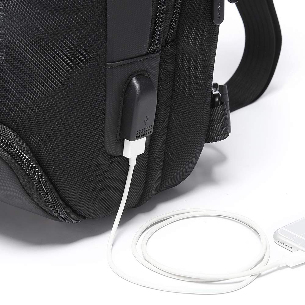 Red Lemon Bange Anti-Theft Sling Bag with USB Charging Crossbody Shoulder Bag for Men & Women Lockable Chest Daypack | Fits 7inch Tablet, Mobile & Acc | Lightweight Travel Daily Use Backpack (Black)