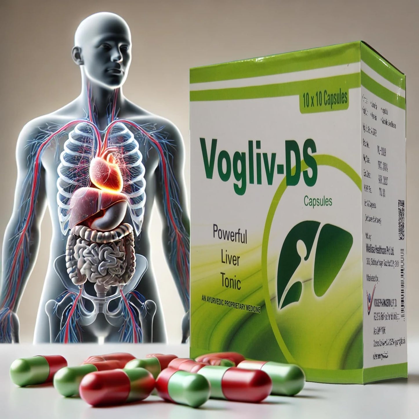 Vogue Wellness VOGLIV-DS Ayurvedic Liver Tonic Capsules – Herbal Liver Detox & Regeneration Supplement | Supports Digestion & Fatty Liver Health | 10 X 10 Capsules