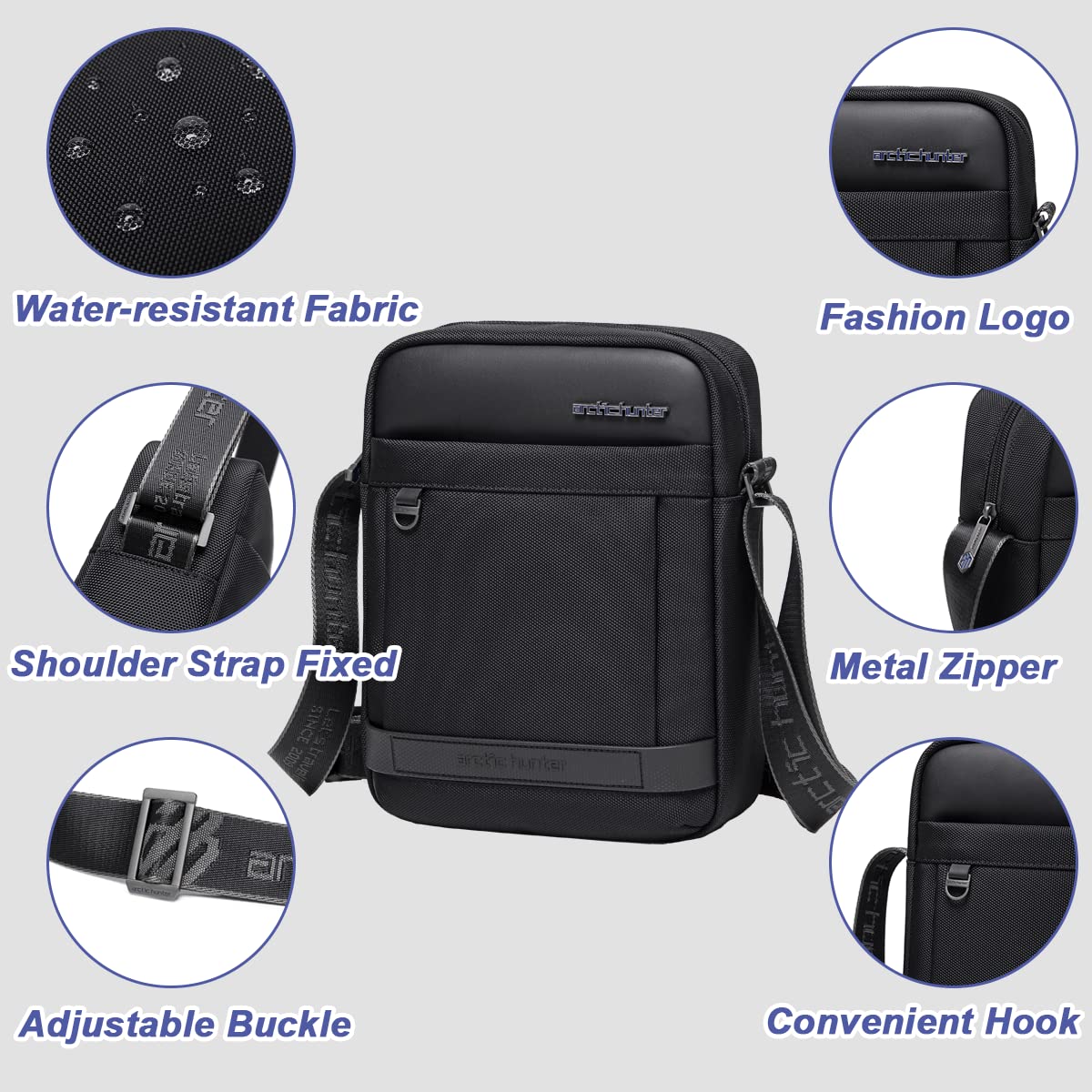 Arctic Hunter Sling Bag for Men Large Side Bag for 10.9" iPad 1680D Premium Polyester Messenger Bag Water-resistant Multi-pocket One Shoulder Crossbody Bag for Travel Office Business College,Black