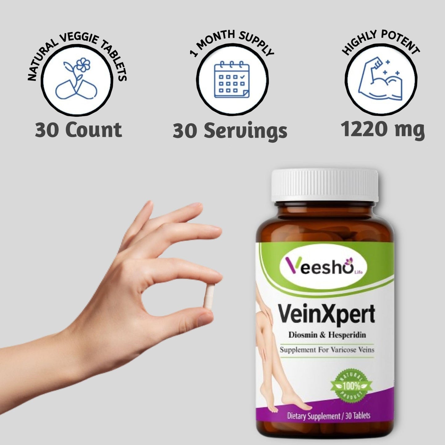 VeinXpert Varicose Vein Support | Ayurvedic Supplement for Leg Swelling, Heaviness & Pain Relief | Natural Circulation & Vein Health Formula with Diosmin, Hesperidin & Horse Chestnut | 30 Tablets