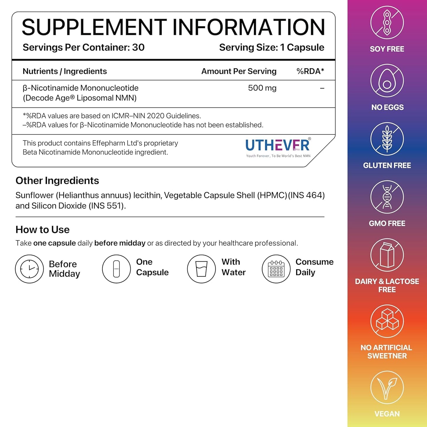 Decode Age Liposomal NMN Supplement - Bottle of 30 Veg Capsules