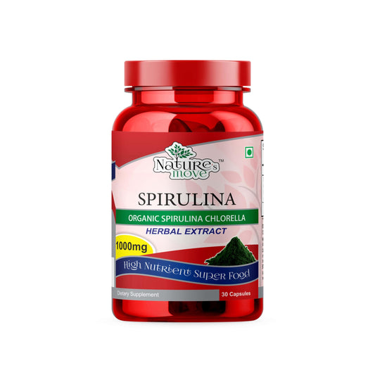 Natures Move Organic Spirulina 1000mg 30 Capsules | Nutrient-Rich Superfood for Immunity & Energy