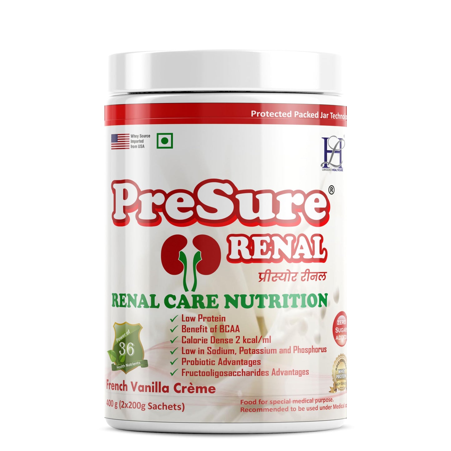 PreSure RENAL care nutrition Management of Patient with kidney disaease whey protein French Vanilla Creme Flavour 400 gm