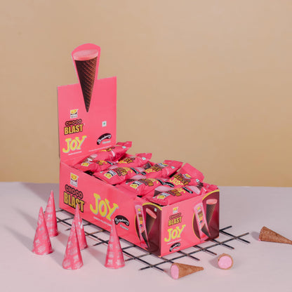 Pure Temptation Joy Strawberry Flavored Waffle Cone - Chocolates For Kids Gift Pack - 1 X 24 Pcs - Display Stand - Birthday Chocolate Gift Box For Girls & Boys - Family Chocolate Pack