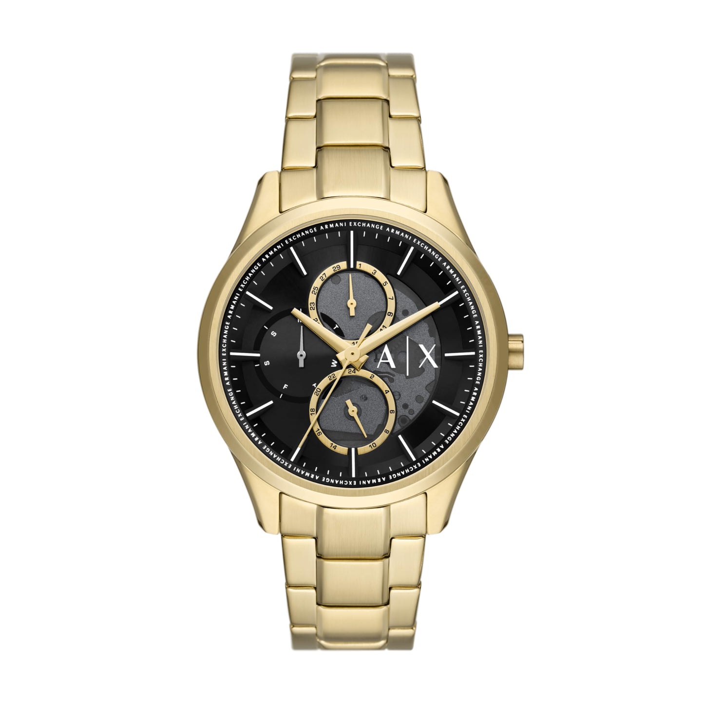 Armani Exchange Stainless Steel Analog Black Dial Men Watch-Ax1875, Gold Band