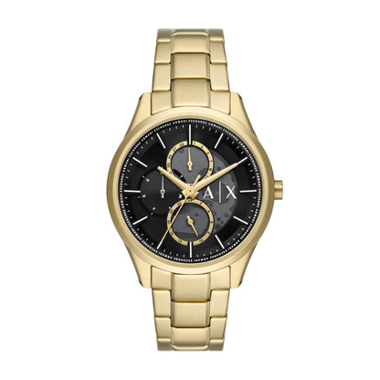 Armani Exchange Stainless Steel Analog Black Dial Men Watch-Ax1875, Gold Band