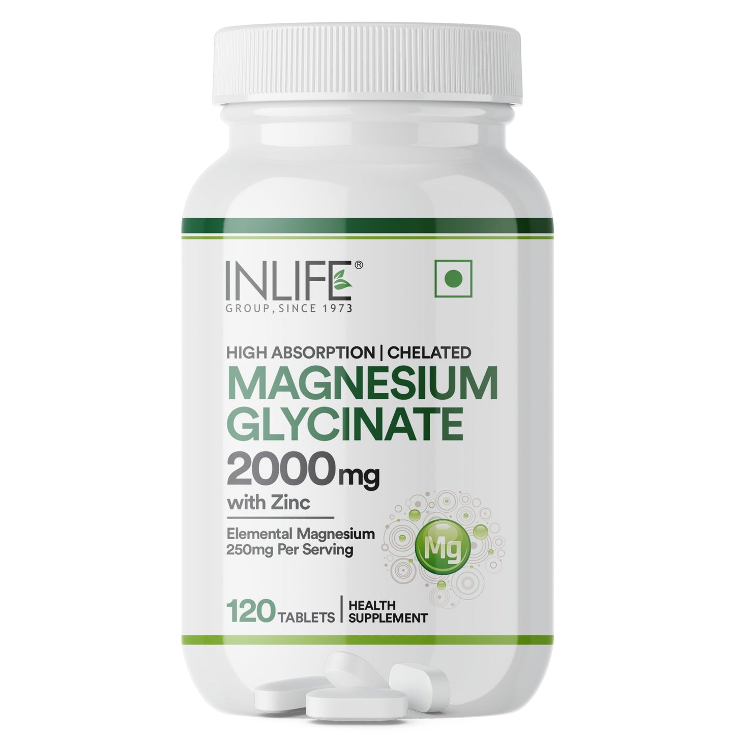 INLIFE Magnesium Glycinate Unbuffered 2000mg with Zinc, Chelated Bisglycinate, Muscle Sleep & Nerve Health, Men Women, 120 Tablets