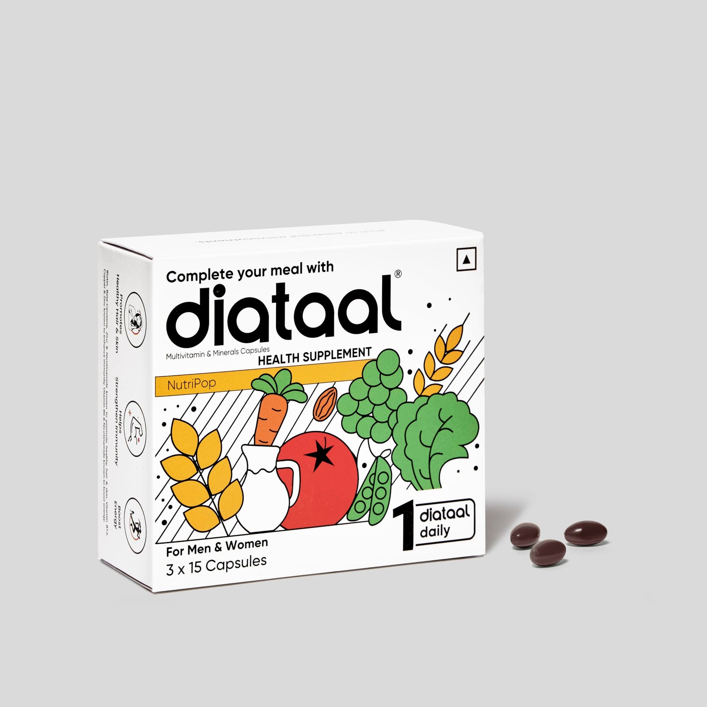 Diataal 15s X 12 Multivitamins with Biotin | 1 month Anti Hair fall pack for Women | 9 Vitamins & 11 Minerals Daily Nutrition Supplement | Vitamin A, B, C, E, Zinc | | 180 Nutripop capsules