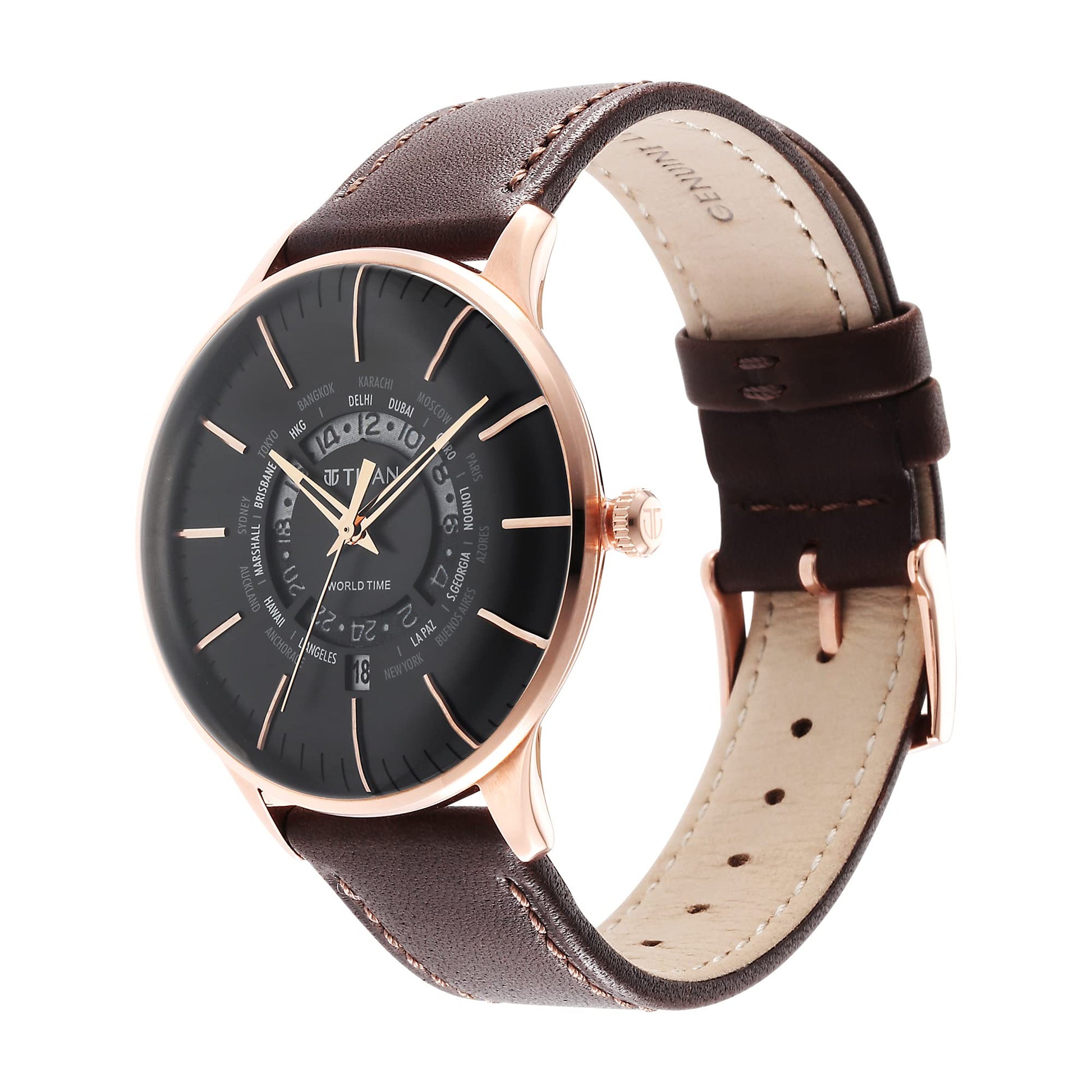 Titan Black Dial World Time with Date Stainless Steel Strap Analog Watc- image 8