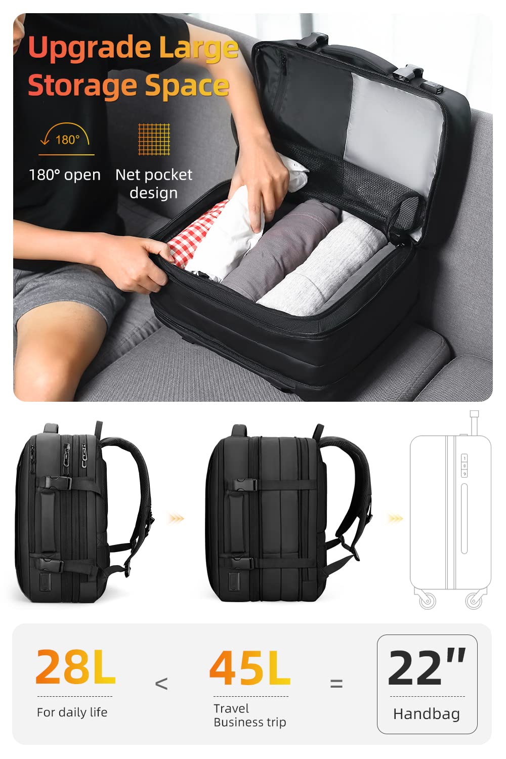 MARK RYDEN Laptop Backpack, 17.3 Inch Large Capacity Business Backpack For Men, Waterproof Expandable Carry-On Travel Backpack, Antitheft School Backpack With Usb Charger - Black