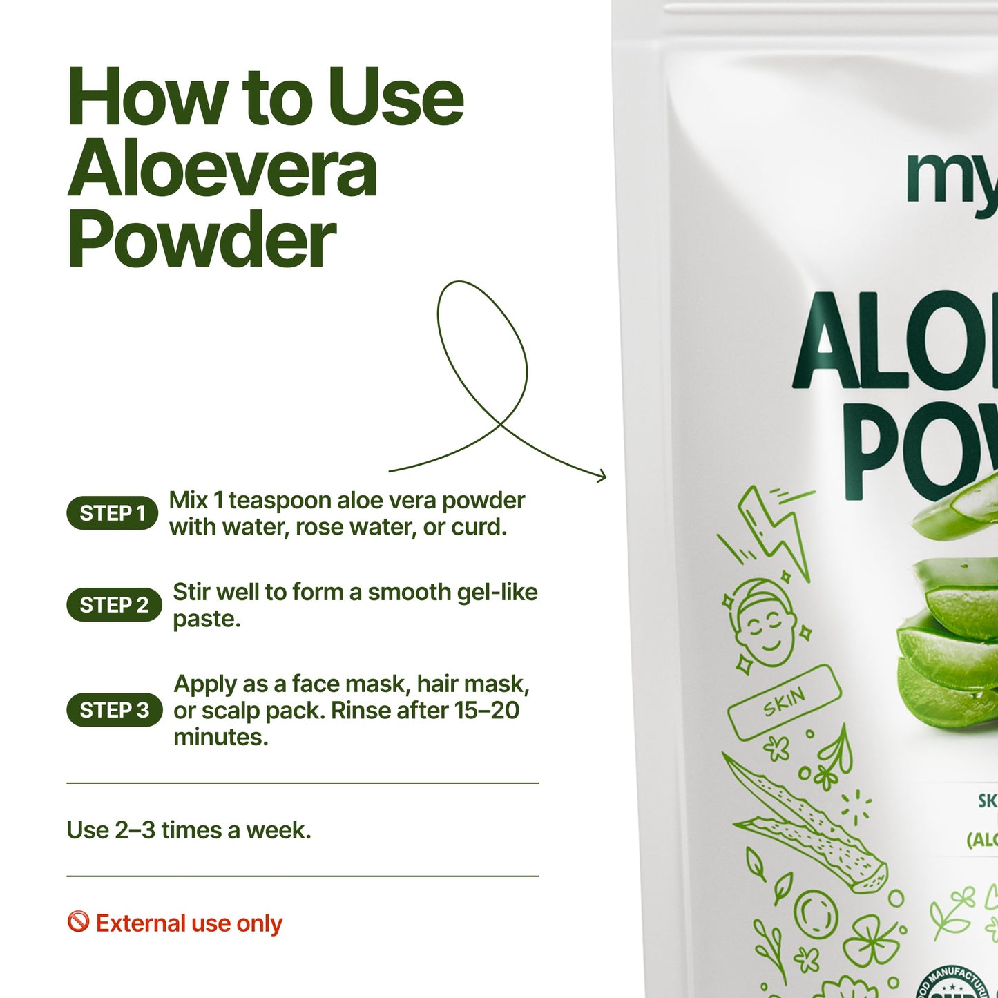 MYHERB 100% Pure Natural Organic Aloevera Powder (Aaloe Barbadensis) || 227 Gm/0.5 Lbs || Natural Skin Moisturizer || Eco Friendly || For Face, Skin,Hair Care & Food Grade -For Man And Women
