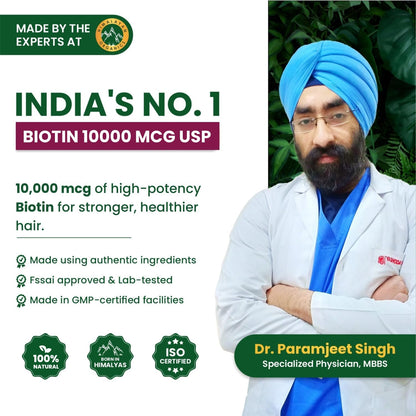Vlado's Himalayan Organics Biotin Tablets For Hair Growth | 10000 mcg Biotin Supplement | Hair Supplements for Women and Men | Hair Growth Tablets For Men & Womenn - 120 Tablets