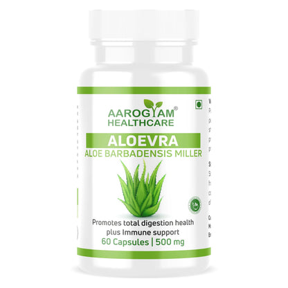 AAROGYAM HEALTHCARE Aloevera Capsules for Healthy Skin & Hair, Improves Digestion, Strengthens Immunity | Natural Extract of Aloe Vera for Men & Women - (60 Capsules)