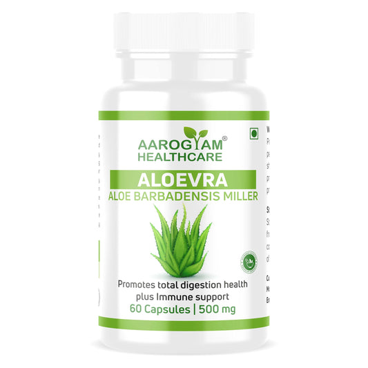 AAROGYAM HEALTHCARE Aloevera Capsules for Healthy Skin & Hair, Improves Digestion, Strengthens Immunity | Natural Extract of Aloe Vera for Men & Women - (60 Capsules)