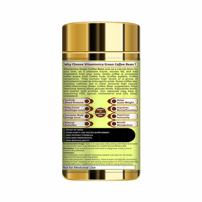 Vitaminnica Green Coffee Bean Extract Capsules for Weight Management – Metabolism & Energy Support Supplement for Men & Women – 60 Vegetarian Capsules