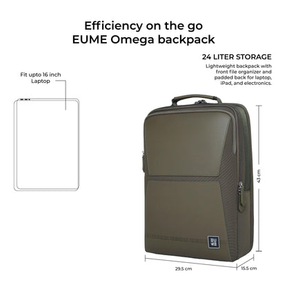 EUME Premium 15.6 in Laptop bags for Men & Women Office Use | Stylish Backpack Bag | Spacious Backpack for Travelling | 24L Omega Olive Green