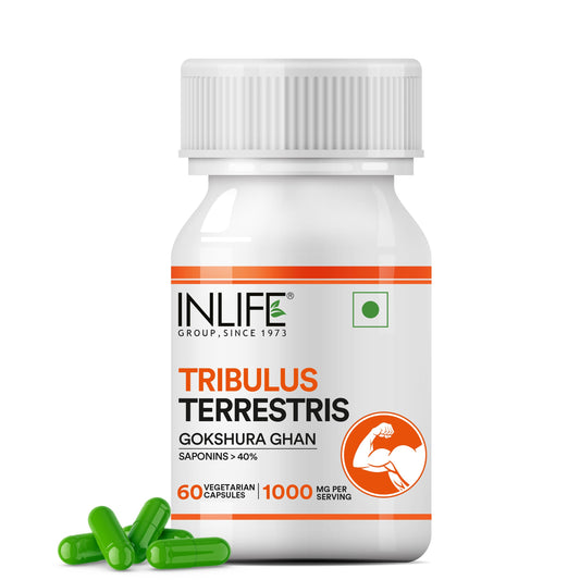 INLIFE Tribulus Terrestris Gokshura 1000mg, Men Stamina, 60 Veg Capsules (Pack of 1, 60)