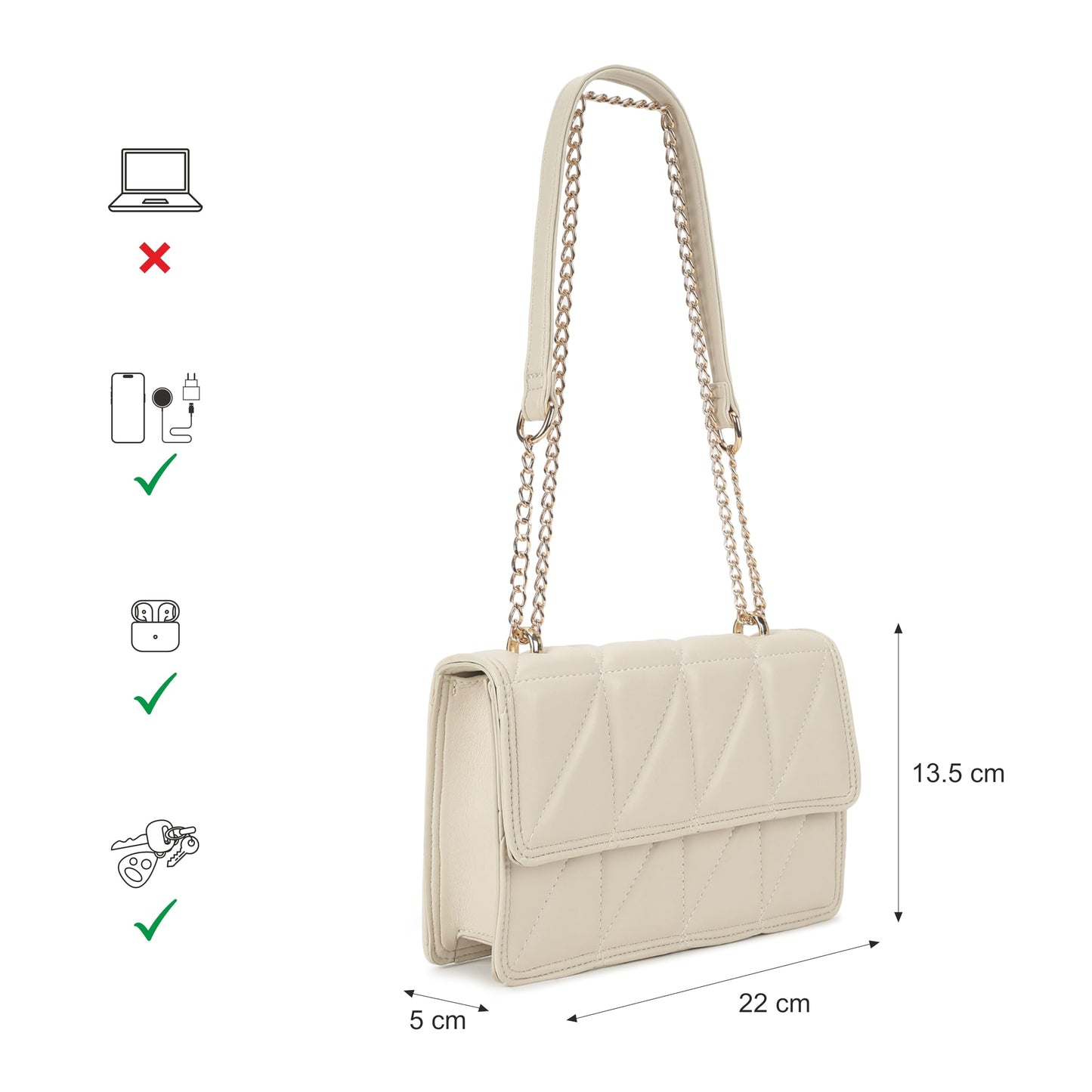 Fastrack Trendy White Sling Bag with Adjustable Straps | Faux-Leather Women's Handbags | Sling for Casual Carry | Sling for Casual Carry