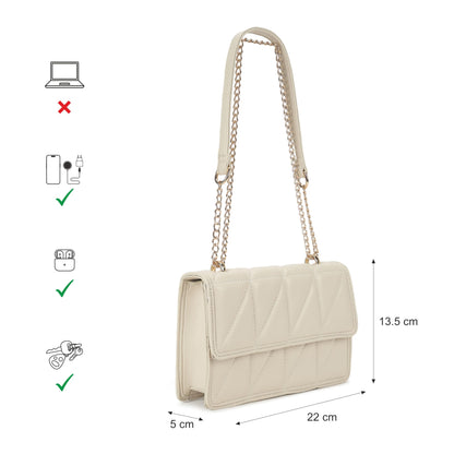 Fastrack Trendy White Sling Bag with Adjustable Straps | Faux-Leather Women's Handbags | Sling for Casual Carry | Sling for Casual Carry