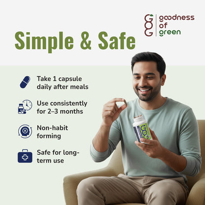 Goodness of Green Stress Relief Capsules with Tulsi & Ashwagandha, Natural Stress & Anxiety Support, Enhances Sleep Quality, Focus & Emotional Balance, 100% Pure, Vegan, Gluten-Free, 30 Veg Capsules