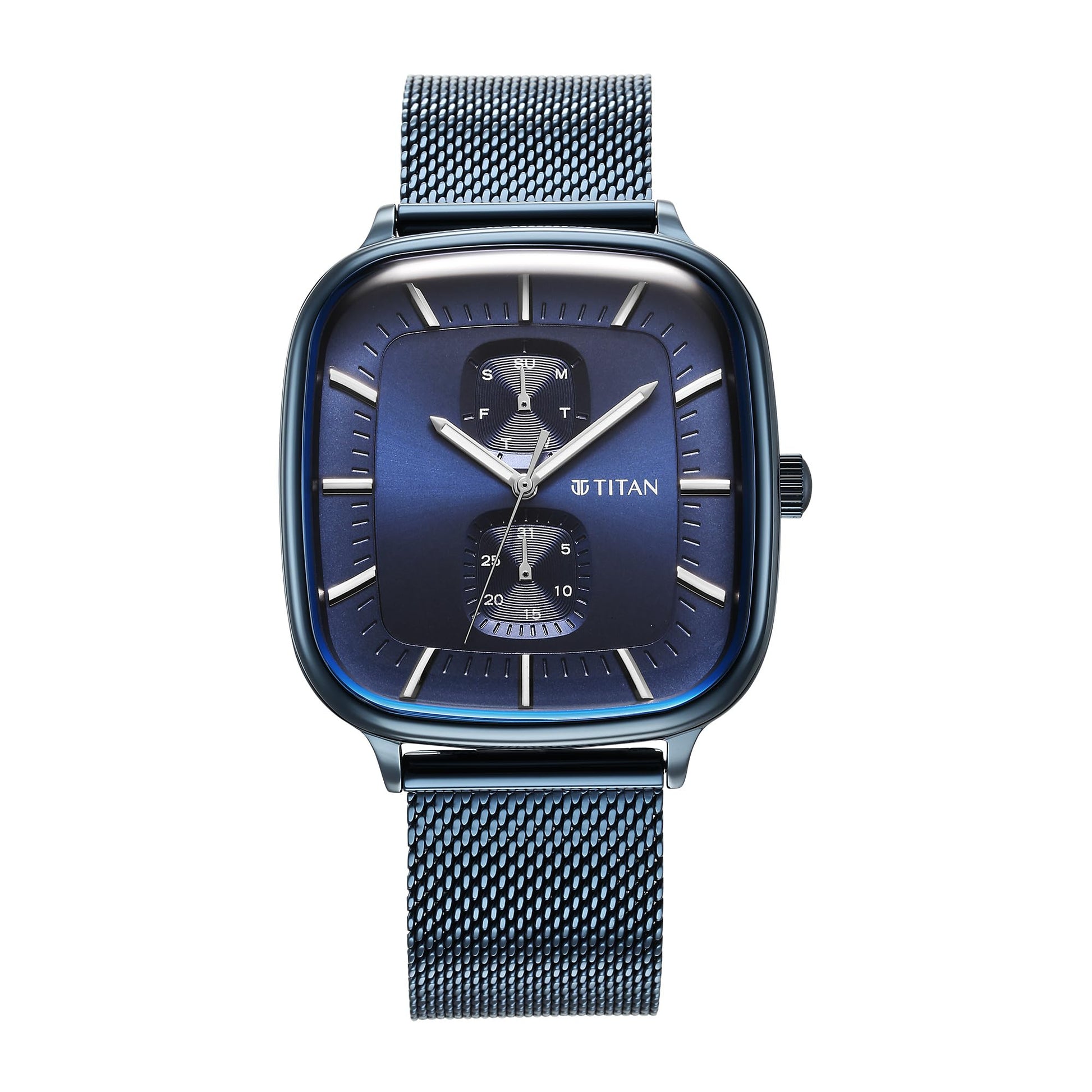 Titan Avant Garde Quartz Multifunction Midnight Blue Dial Metallic Blue Stainles