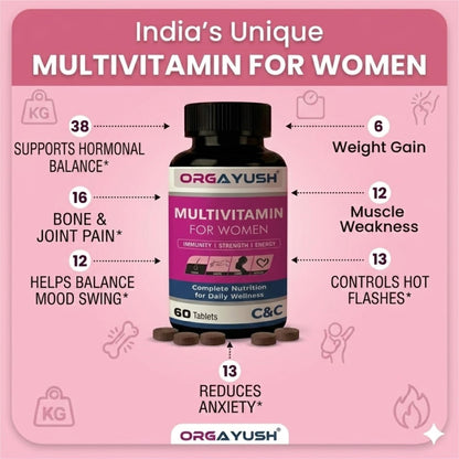 Women’s Multivitamin Tablets– Daily Energy & Immunity Support with Vitamins A, B, C, D, E & Biotin, No Added Sugar, Mixed Berry Flavor, Vegetarian Wellness Supplement (Pack of 1, Medium)