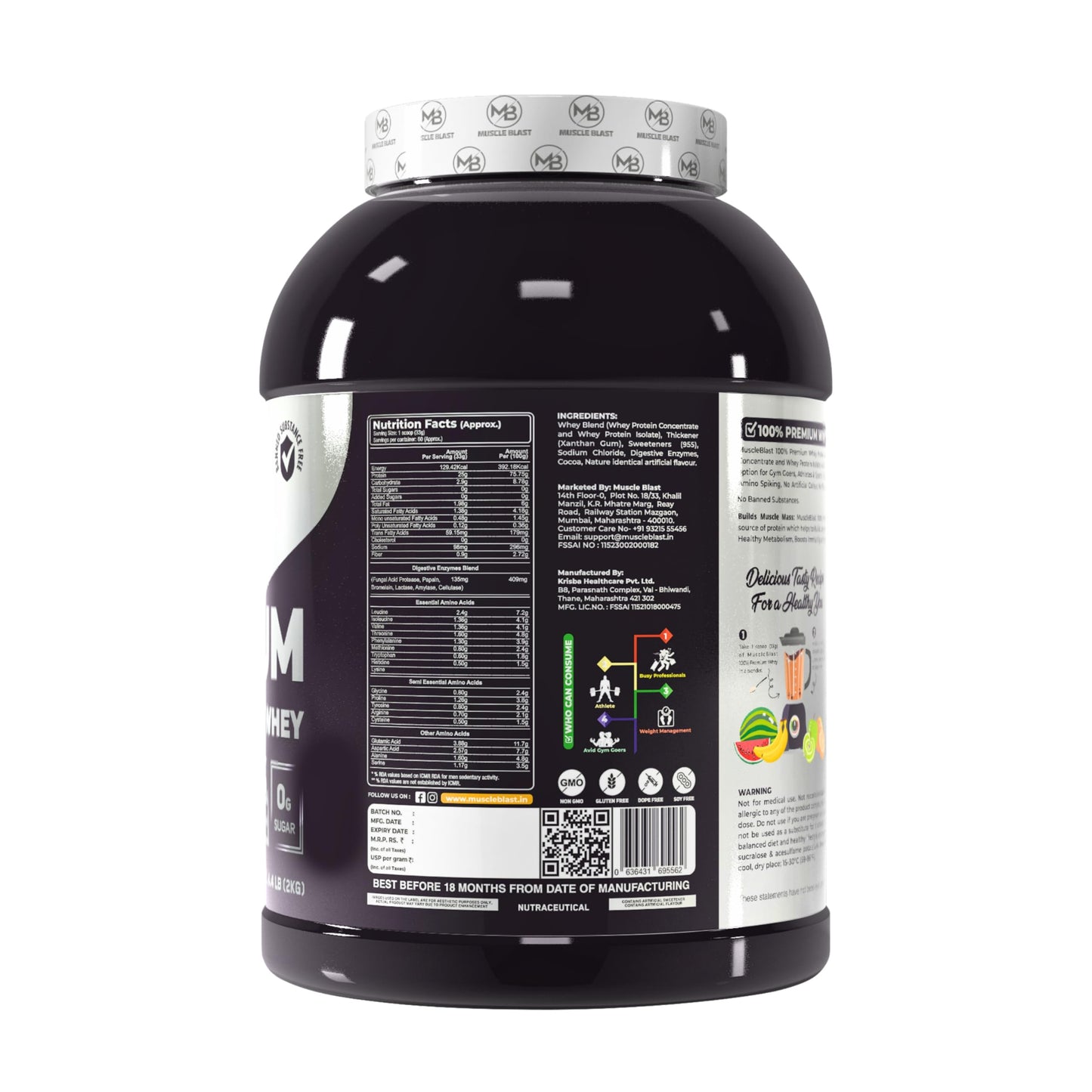 MB Muscle Blast,Premium Whey Protein Powder,Whey Protein, Black Edition | Zero Sugar | (CAFE MOCHA, 2KG)