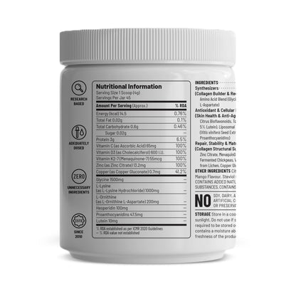 Unived Collagen Builder | Research Based Formulation for Collagen Synthesis, Hydration, & Protection | For Men & Women, Skin, Hair, Bones, & Tissue, Strength & Health (Mango, 45 Servings)