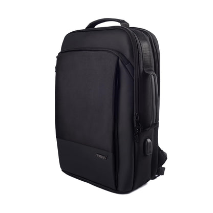 Timus Paris Black Professional Laptop Bag for Men & Women 23 L with 15.6 Inch Laptop Compartment | Water resistant with USB Port Anti-Theft Backpack| Premium Polyester Fabric