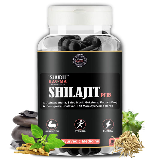 Shudh Kaama Shilajit Plus - AYUSH certified Original Himalayan Shilajit with Ashwagandha, Gokshura, Safed Musli for Strength & Muscle Gain - 60 Capsules