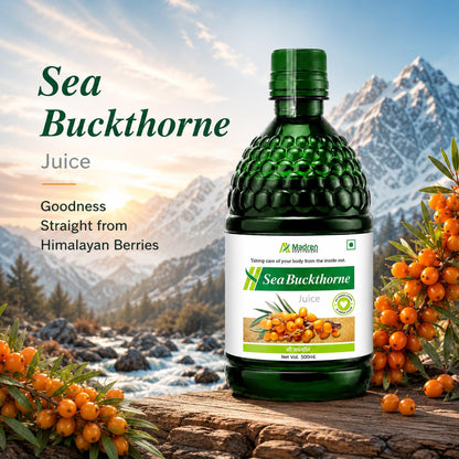 Madren Healthcare Sea Buckthorn Juice 500ml | Clinically Tested Himalayan Sea Buckthorn Berry Juice | Rich in Omega 3 6 7 9, Vitamin C & Antioxidants | Supports Skin Care, Immunity & Body Detox | Pulp Based | No Added Sugar