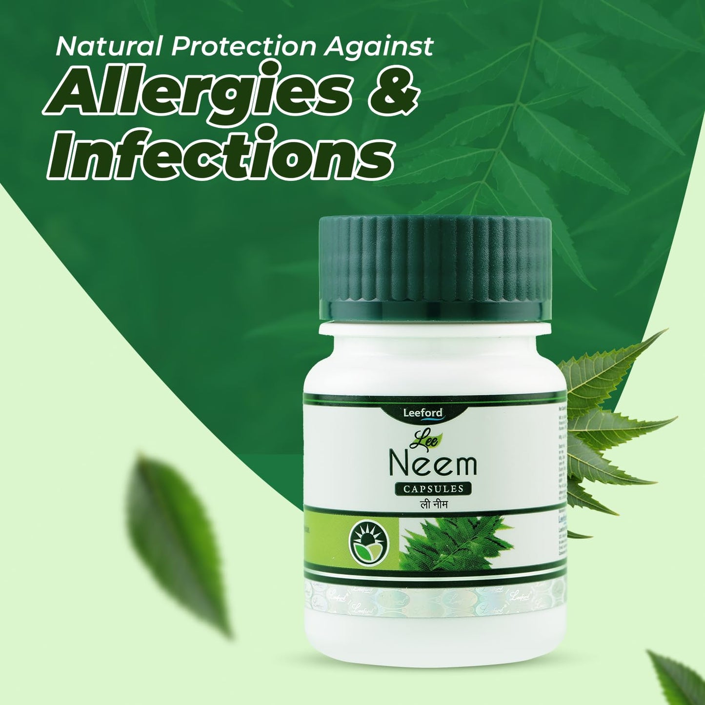 Lee Neem Capsules | Pure Neem Extract Supplement | Natural Protection Against Allergies & Infections | Promotes Clear Skin & Healthy Hair | 60 Capsules (Pack of 2)