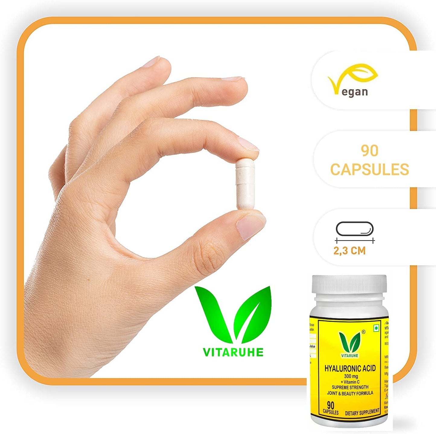 VITARUHE Hyaluronic Acid Capsules High Dosage, 300 mg Per Capsule, Vega- image 6