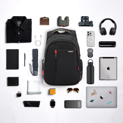 HARISSONS Sirius Travel Laptop Backpack | 45L | Fits 15.6” Laptop | Heavy-Duty Build | USB & Audio Port, Multi-Level Organizer, Trolley Sleeve | Work, Travel & College (black)