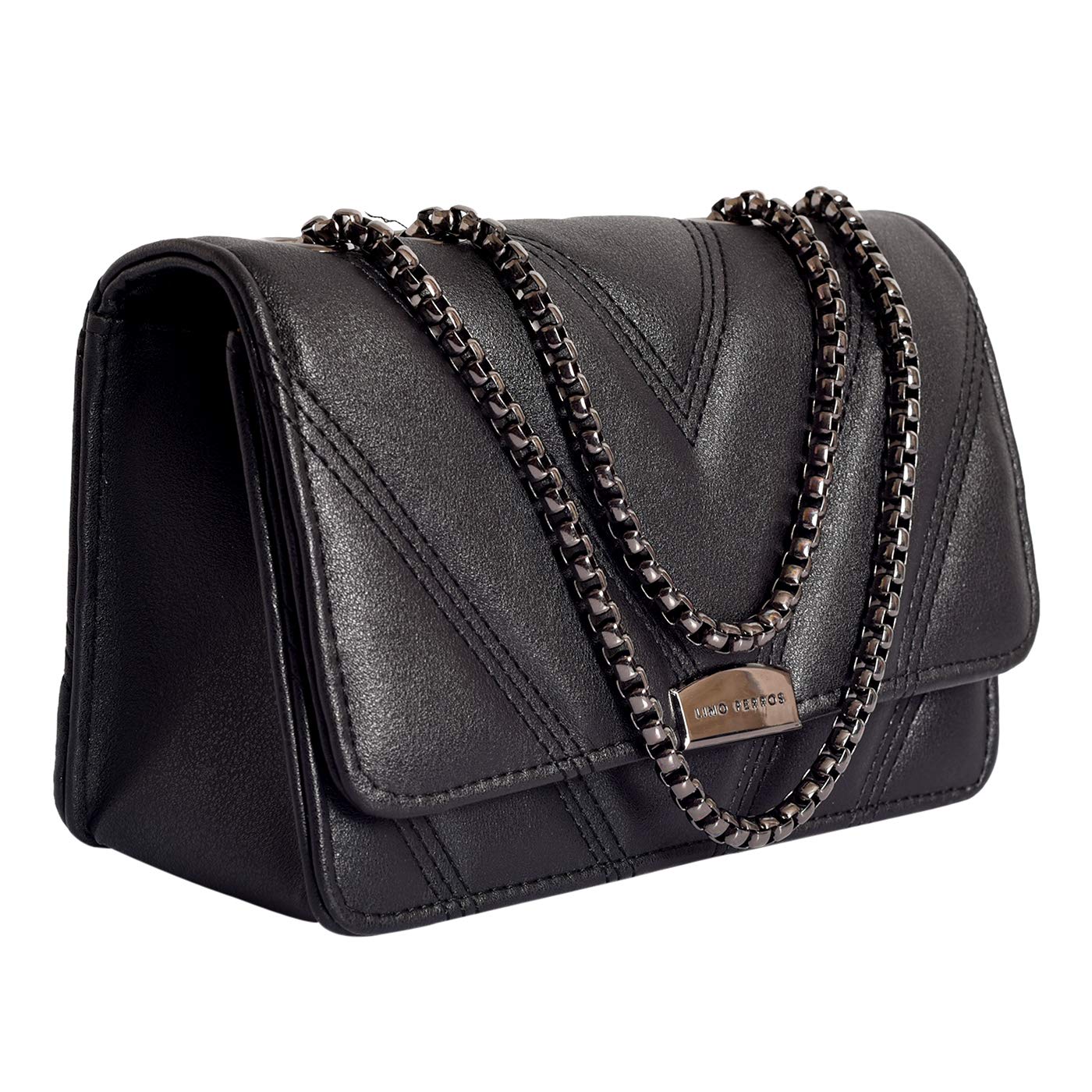 Lino Perros Women's Black Leatherette Satchel (Black)