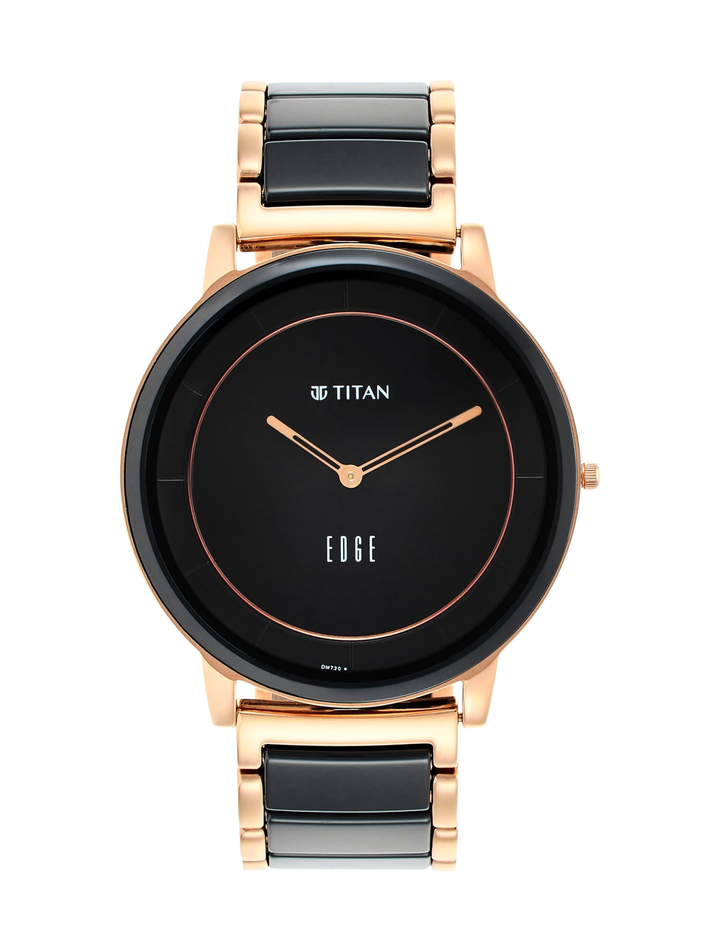 EDGE Titan Fusion Quartz Analog Black Dial Two Toned Black & Rose Gold Ceramic Strap Watch for Men - NT1878KD03