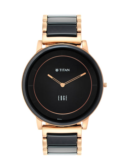 EDGE Titan Fusion Quartz Analog Black Dial Two Toned Black & Rose Gold Ceramic Strap Watch for Men - NT1878KD03