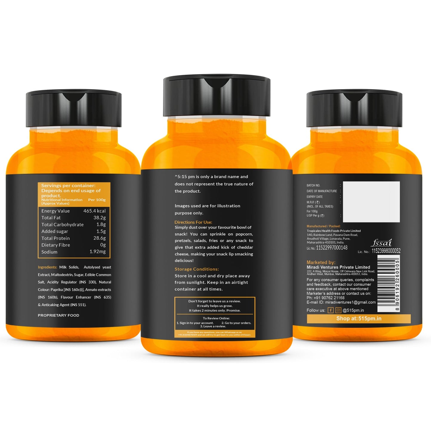 5:15PM Cheddar Cheese Powder for Popcorn, Pasta, Pizza, Nachos & Fries | Popcorn & Cheese Seasoning Powder,1 Count