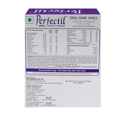 Perfectil 30 Tablets, Triple Action Formula Enriched With Biotin, Grape Seed Extract, For Healthy Skin, Hair, And Nails | Gluten Free Vegetarian Tablets(Pack Of 1)