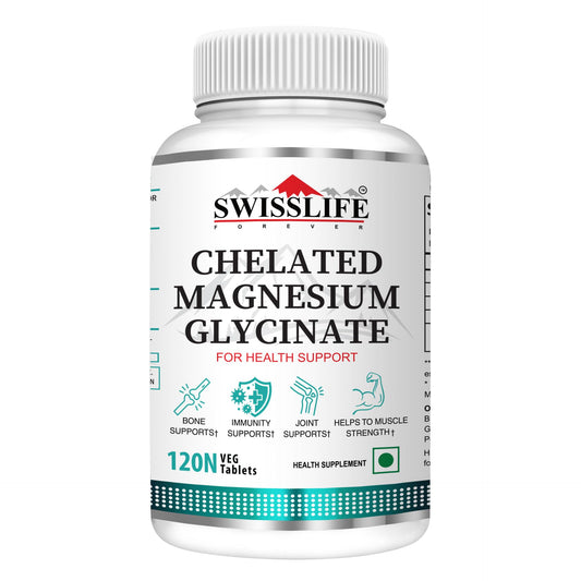 SWISSLIFE FOREVER Magnesium Glycinate Tablets | Chelated Magnesium Glycinate | Dietary Tablets with Mineral and Amino acid (Magnesium Glycinate) Help in Bone health for Men & Women (Pack of 1)