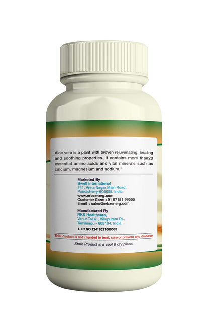 ERBZENERG Certified Organic Aloe vera Extract (Aloe barbadensis) 60 Capsules (Pack of 1)