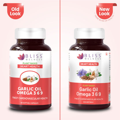 Bliss Welness Organic Garlic Oil + Omega 3 6 9 | Cholesterol & Lipid Profile Management Immunity Boost Heart Health Antioxidant | Cold Pressed Health Supplement - 60 Softgel Capsules