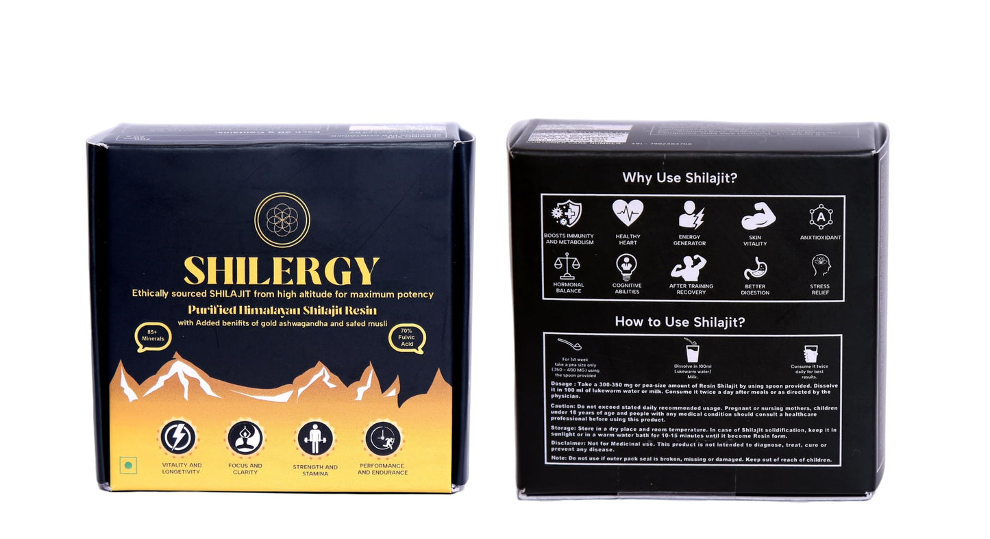 SHILERGY Shilajit/Shilajeet Gold Resin - 20g | Boost Energy, Muscle Growth & Stamina | Ayurvedic & Infused with Ashwagandha, Safed Musli with 24 Carat Gold Aurum. (20 g (Pack of 1))