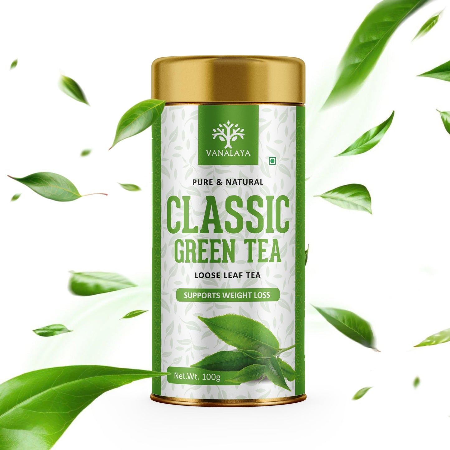 Vanalaya Classic Green Tea For Weight Loss Loose Leaf Green Tea Tin 100gm
