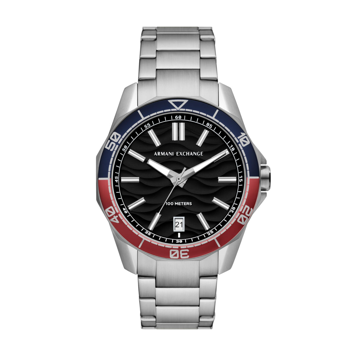Armani Exchange Stainless Steel Analog Black Dial Men Watch-Ax1955, Silver Band