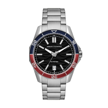 Armani Exchange Stainless Steel Analog Black Dial Men Watch-Ax1955, Silver Band