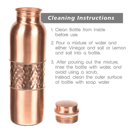 Kuber Industries Copper Water Bottle|Hammered Pure Copper Vessel Water Bottle|Leak Proof Ayurvedic Drinking Copper Water Bottle for Office|Travelling|1 Liter (Copper)